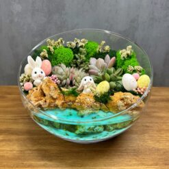 Великодній Флораріум із сукулентами та кроликами