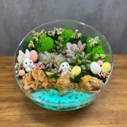 Великодній Флораріум із сукулентами та кроликами