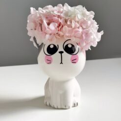 Кашпо кот с розовой гортензией